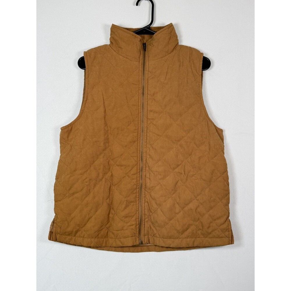 Umgee Women’s Medium Brown Quilted Zip Up Vest Pockets Side Slits Layering